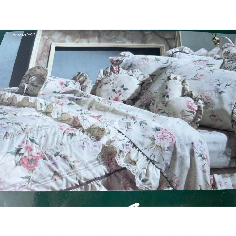 Bill Blass for Springmaid Romance King Flat Sheet Vintage Floral Lace Ruffle NEW